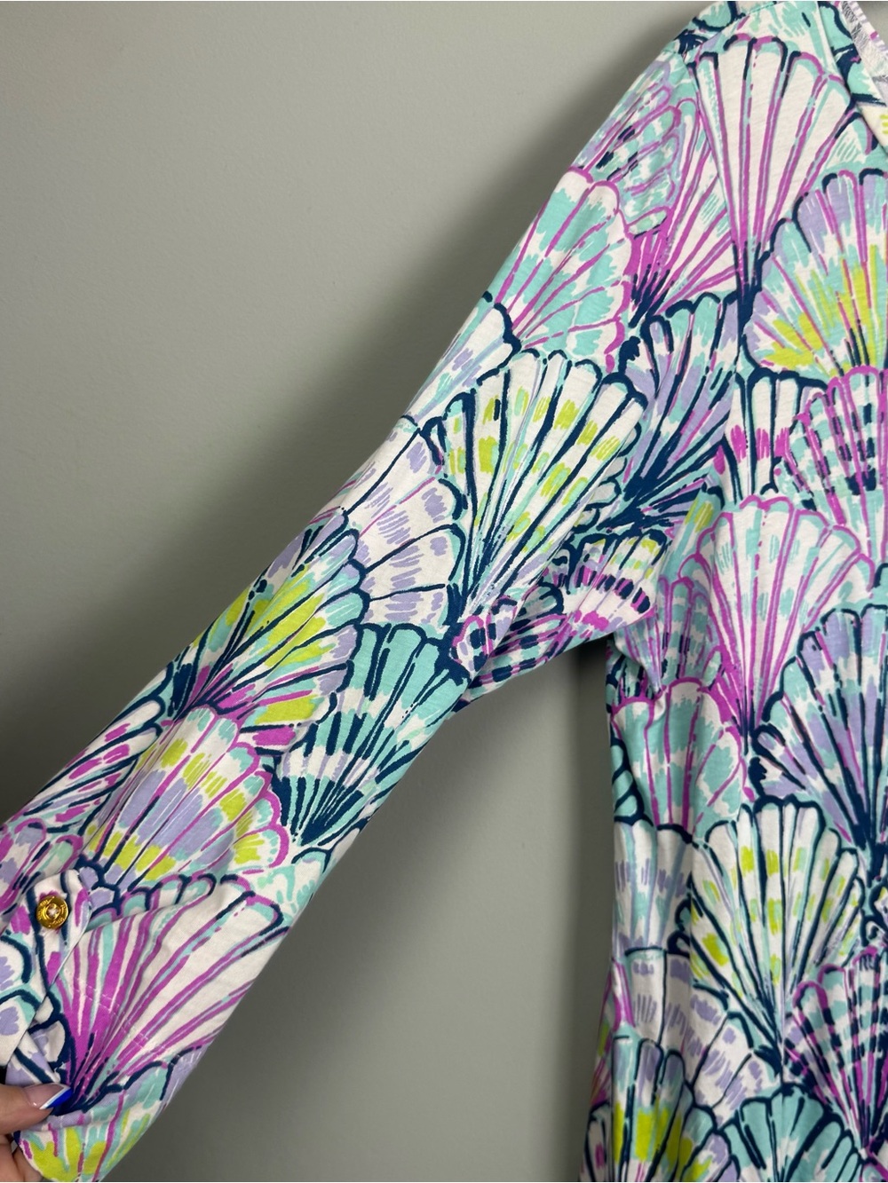 LILLY PULITZER | Pastel Shell-Print 3/4 Sleeve Pima Cotton Dress Women’s Size XL - Picture 3 of 8